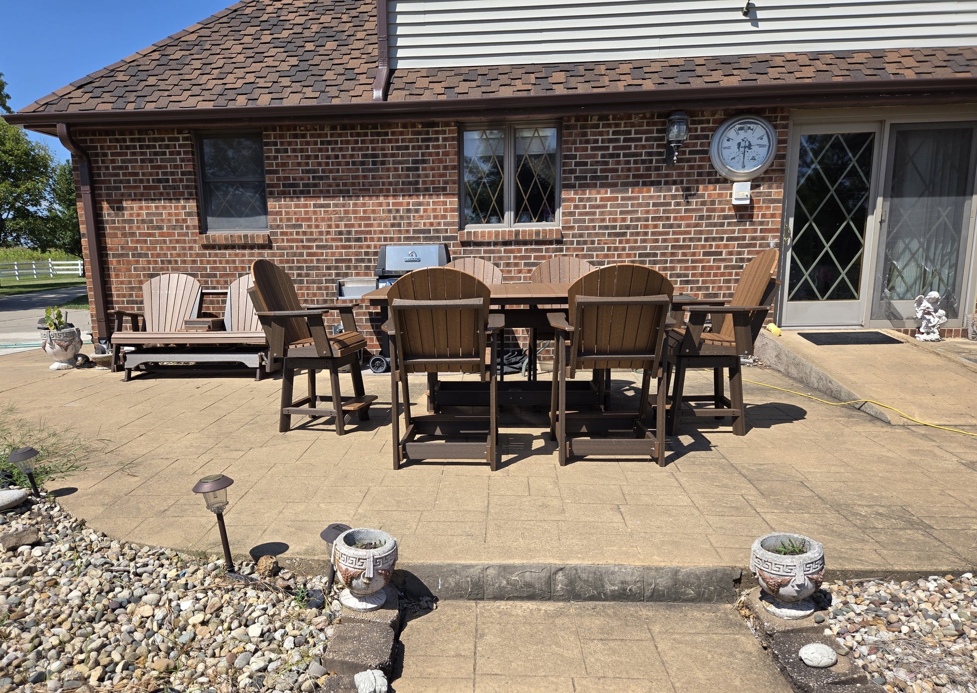 7 pc Table Set - 6' Rectangular Table with 2x Swivel Adirondack Chairs & 4x Adirondack Chairs - 42" Counter Height Dutch Country Patio, LLC