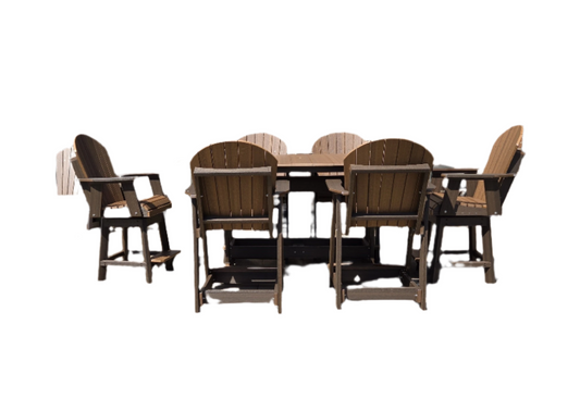 7 pc Table Set - 6' Rectangular Table with 2x Swivel Adirondack Chairs & 4x Adirondack Chairs - 42" Counter Height Dutch Country Patio, LLC