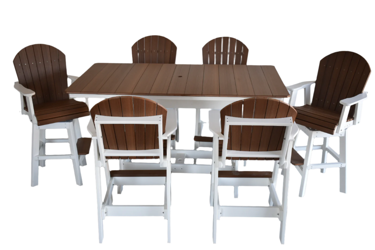 7 pc Table Set - 6' Rectangular Table with 2x Swivel Adirondack Chairs & 4x Adirondack Chairs - 48" Bar Height Dutch Country Patio, LLC