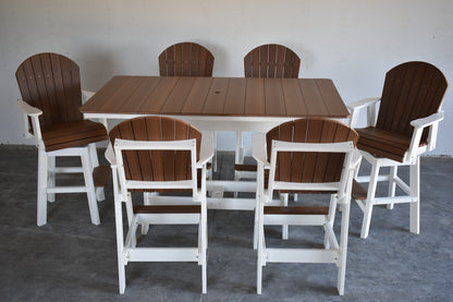 7 pc Table Set - 6' Rectangular Table with 2x Swivel Adirondack Chairs & 4x Adirondack Chairs - 48" Bar Height Dutch Country Patio, LLC